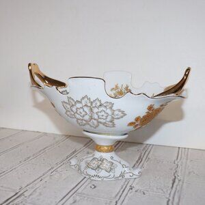 ✨ White, Silver & Gold Floral Dish · Decorating Touch · 10" x 7"